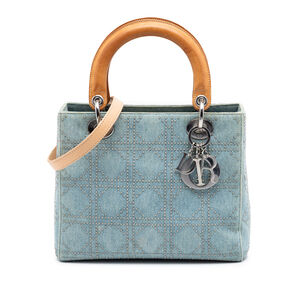 Pre-Loved Dior Medium Denim Cannage Studded Lady Dior